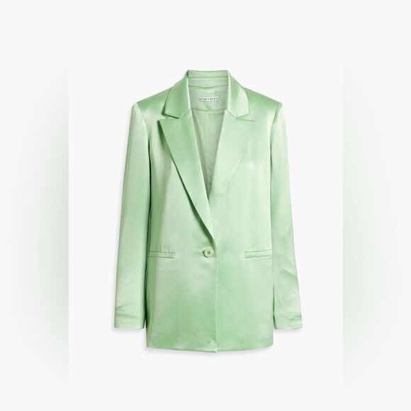 NWT Alice + Olivia Denny Satin Green Blazer Crepe Size 6 - Picture 5 of 15